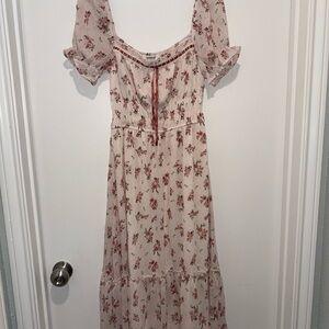 Francesca's Collections Pink and Red Floral Midi Dress